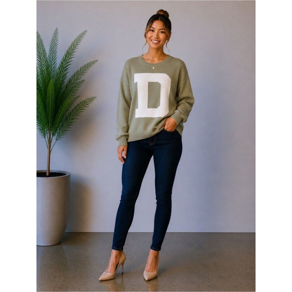 Daily Drills Olive Green Crewneck Sweater with White 'D'